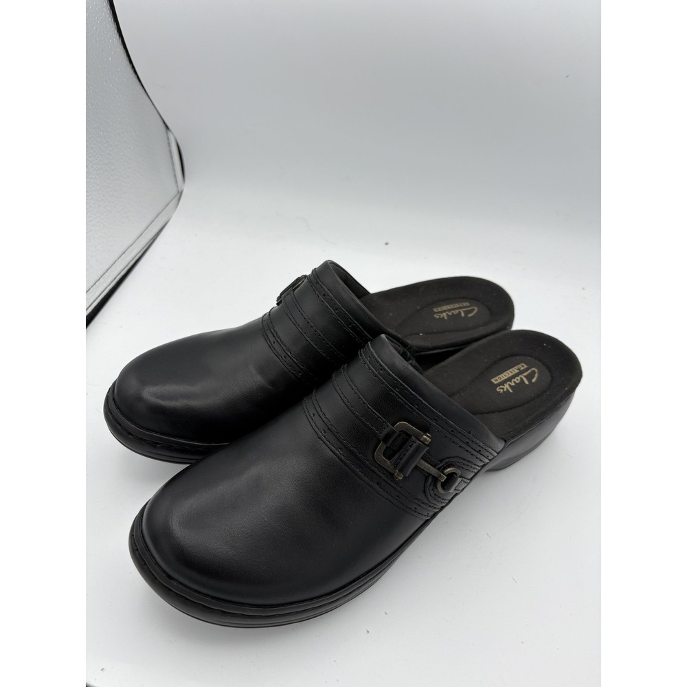 Clarks Shoes Womens Size 10N Black Leather Slip On Comfort Clogs Narrow